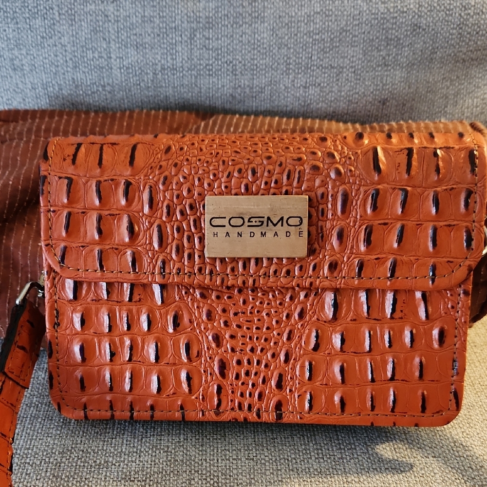 Cosmo Handmade Orange Croc-Embossed Crossbody Bag